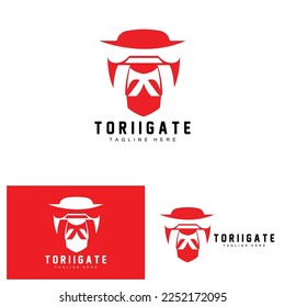 Torii Gate Logo, Japanese History Gate Icon Vector, Chinese Illustration, Wooden Design Company Brand Template