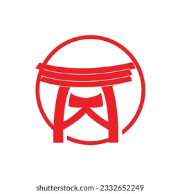 Torii Gate Logo, Japanese History Gate Icon Vector, Chinese Illustration, Wooden Design Company Brand Template