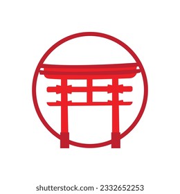 Torii Gate Logo, Japanese History Gate Icon Vector, Chinese Illustration, Wooden Design Company Brand Template