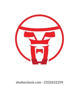 Torii Gate Logo, Japanese History Gate Icon Vector, Chinese Illustration, Wooden Design Company Brand Template