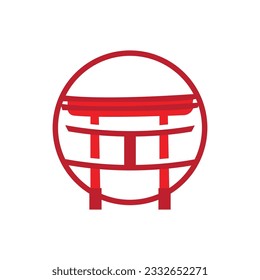 Torii Gate Logo, Japanese History Gate Icon Vector, Chinese Illustration, Wooden Design Company Brand Template