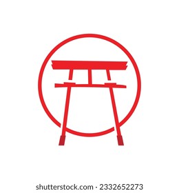 Torii Gate Logo, Japanese History Gate Icon Vector, Chinese Illustration, Wooden Design Company Brand Template