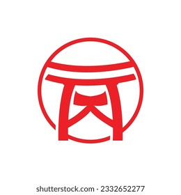 Torii Gate Logo, Japanese History Gate Icon Vector, Chinese Illustration, Wooden Design Company Brand Template