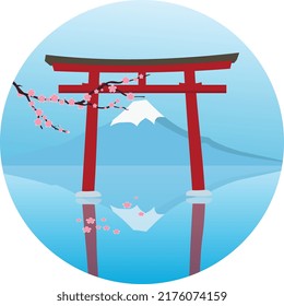 Torii gate with mount fuji in the background