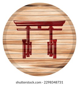 Torii Gate On A Wooden Board. Japanese Culture Building Graphic Illustration
