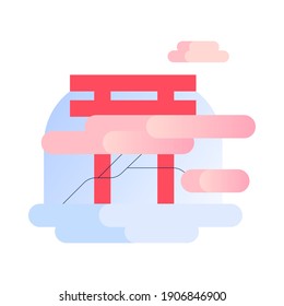 Torii Gate with sakura. Simple modern illustration. Vector file.