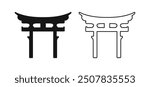 Torii Gate Shinto Japanese Religion Flat Outline Icons