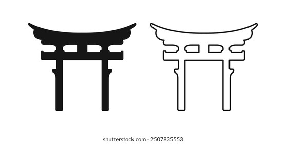 Torii Gate Shinto Japanese Religion Flat Outline Icons