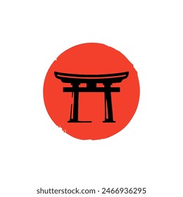 Torii gate silhouette red circle. Japanese cultural symbol traditional Shinto gate Japan Asian icon