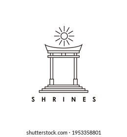 infografía gráfica de la línea de diseño del logotipo de torii gate y sunrise 