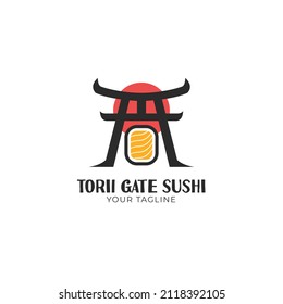 plantilla de logotipo de portada y sushi de torii