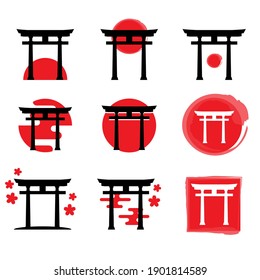 Diseño del logotipo del icono del vector transversal de la puerta de Torii en Japón