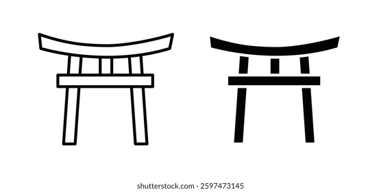 Torii gate vector icon set black filled and outlined style.