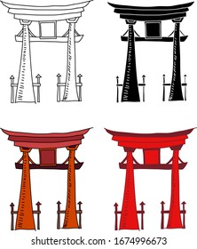 Torii gate vector isolate on white background.Belief of Japanese people.Shinto and Buddhism are Japan's two major religions.