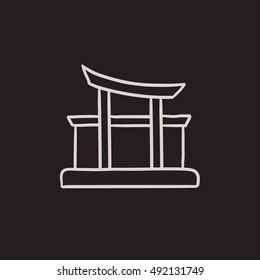Torii gate vector sketch icon isolated on background. Hand drawn Torii gate icon. Torii gate sketch icon for infographic, website or app.