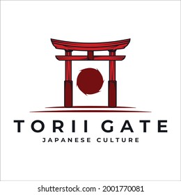 torii gate vintage minimalist vector logo illustration template design. japanese culture icon emblem label concept logo design