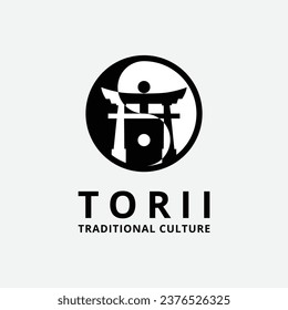 torii gate with yin and yang logo vector symbol illustration design