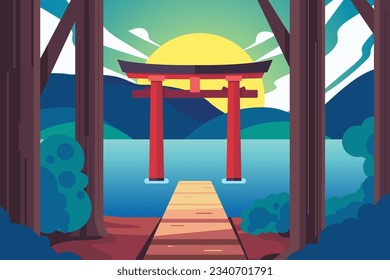 torii gates landscape illustration, shrine gate