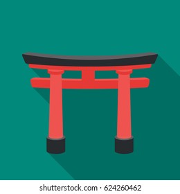 Torii icon in flat style isolated on green background. Religion symbol stock vector illustration.
