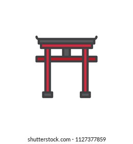 Torii Japanese gate filled outline icon, line vector sign, linear colorful pictogram isolated on white. Shinto Symbol, logo illustration. Pixel perfect vector graphics