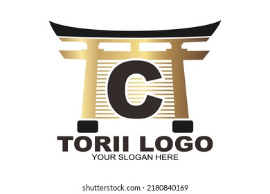Torii logo japanese letter C symbol vector illustration design tori logo design