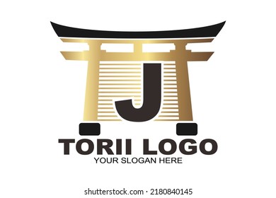 Torii logo japanese letter J symbol vector illustration design tori logo design