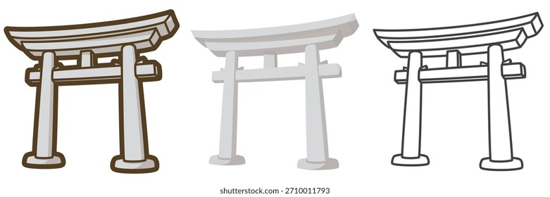 Torii de piedra. Puerta. Barrera. Cultura tradicional japonesa. Ilustración vectorial.