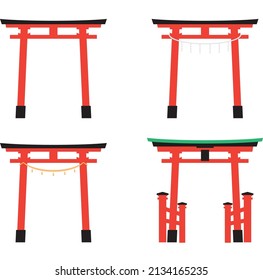 Torii. Red Japanese gate. Japanese Red Torii Gate. Vector illustration.