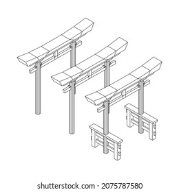 Torii sacred traditional gate. Symbol of Japan,shintoism religion. Japanese Tori arch ancient entrance. Wireframe low poly mesh vector illustration