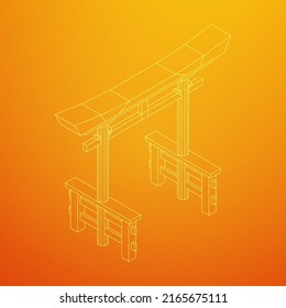 Torii sacred traditional gate. Symbol of Japan, Shintoism religion. Japanese Tori arch ancient entrance. Wireframe low poly mesh vector illustration