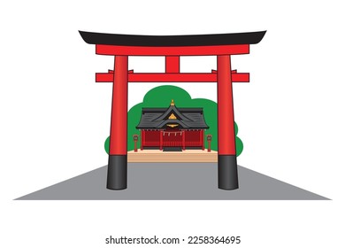 Torii Shinto shrine gate background with Shinto shrine or Japan shrine thru torii gate drawing in cartoon vector