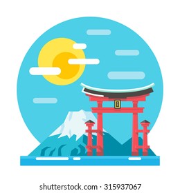 Torii shrine flat design landmark illustration vector