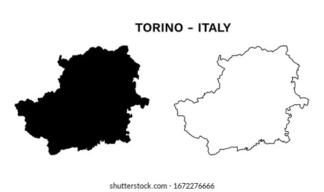 Torino Map Vector - Blank Map of Torino / Turin Italy Province Black Silhouette and Outline Isolated on White