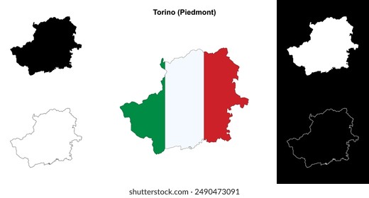 Torino province outline map set