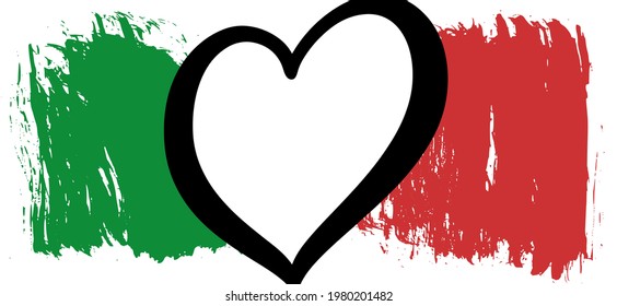 Torino, turin 2022. Italy flag with love heart logo. For Europe, eurovision. Music festival song, contest. Flat vector pictogram. Winnar 2021.