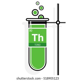 Torio symbol - Thorium in Spanish language - on label in a green test tube with holder. Element number 90 of the Periodic Table of the Elements - Chemistry 