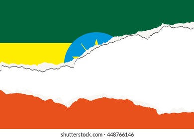 Torn 3D Isometric Flag Illustration of the country of Ethiopia