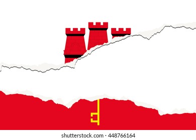 Torn 3D Isometric Flag Illustration of the country of Gibraltar