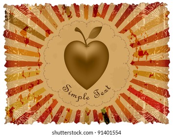 Torn abstract background in grunge style with rays emanating from the center and heart