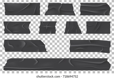 Torn adhesive bandage or ripped sticky tape on transparent. Piece of crumpled or battered rubber scotch for masking or fixing, isolating pieces. Wrinkled material. Packaging theme