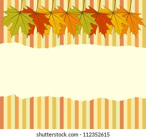 Torn Autumnal Wallpaper - maple leaves on a motley background, with space for text or image. EPS10 vector.
