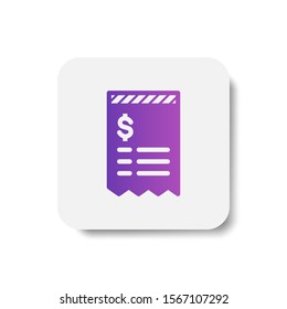 torn bill with dollar sign round icon in solid/glyph with stripes style in purple smooth gradient background, suitable for mobile and web UI, app button,  infographic, etc