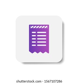 torn bill/invoice round icon in solid/glyph with stripes style in purple smooth gradient background, suitable for mobile and web UI, app button,  infographic, etc