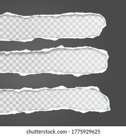 Torn of black and horizontal paper holes with soft shadow, frames for text are on white squared background. Vector illustration