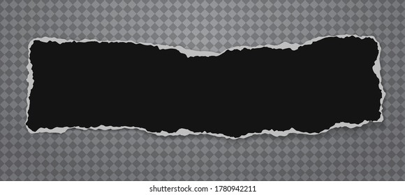 Torn of black paper with soft shadow is on dark grey squared background for text. Vector illustration