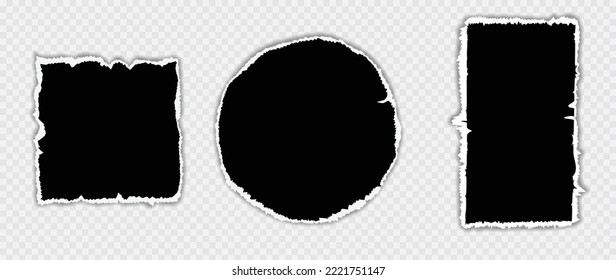 Drehtes schwarzes Papier mit weichem Schatten auf weißem grauem, quadratischem transparentem Hintergrund. Geometrische Form von schwarz geripptem Papier, Vektorgrafik-Design geeignet für Dekoration, Banner, Aufkleber, Poster.