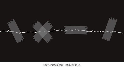 Torn black Sheets of paper glued with adhesive Tape. Empty paper Sheets with Duct Tape. Sticky paper pieces. Vector illustration. EPS 10 