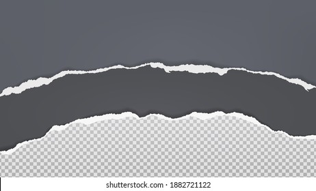 Torn of black and white squared paper are on dark grey background for text, advertising or design. Vector illustration