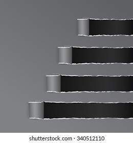 Torn Black Wrapped Curved Paper Gray Copy Space Vector Illustration