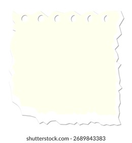 Nota de papel en blanco rasgada con detalle de perforación, listo para su mensaje o diseño
